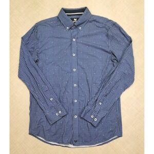 Buttercloth Mens Button Up‎ Stretch Dress Shirt Blue Black Large Regular Fit